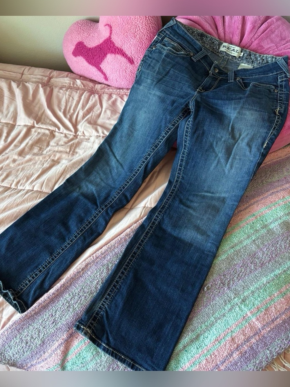 Ariat R.E.A.L. Denim Jeans 31s Western Bootcut Y2K Embellished Pocket Cowgirl